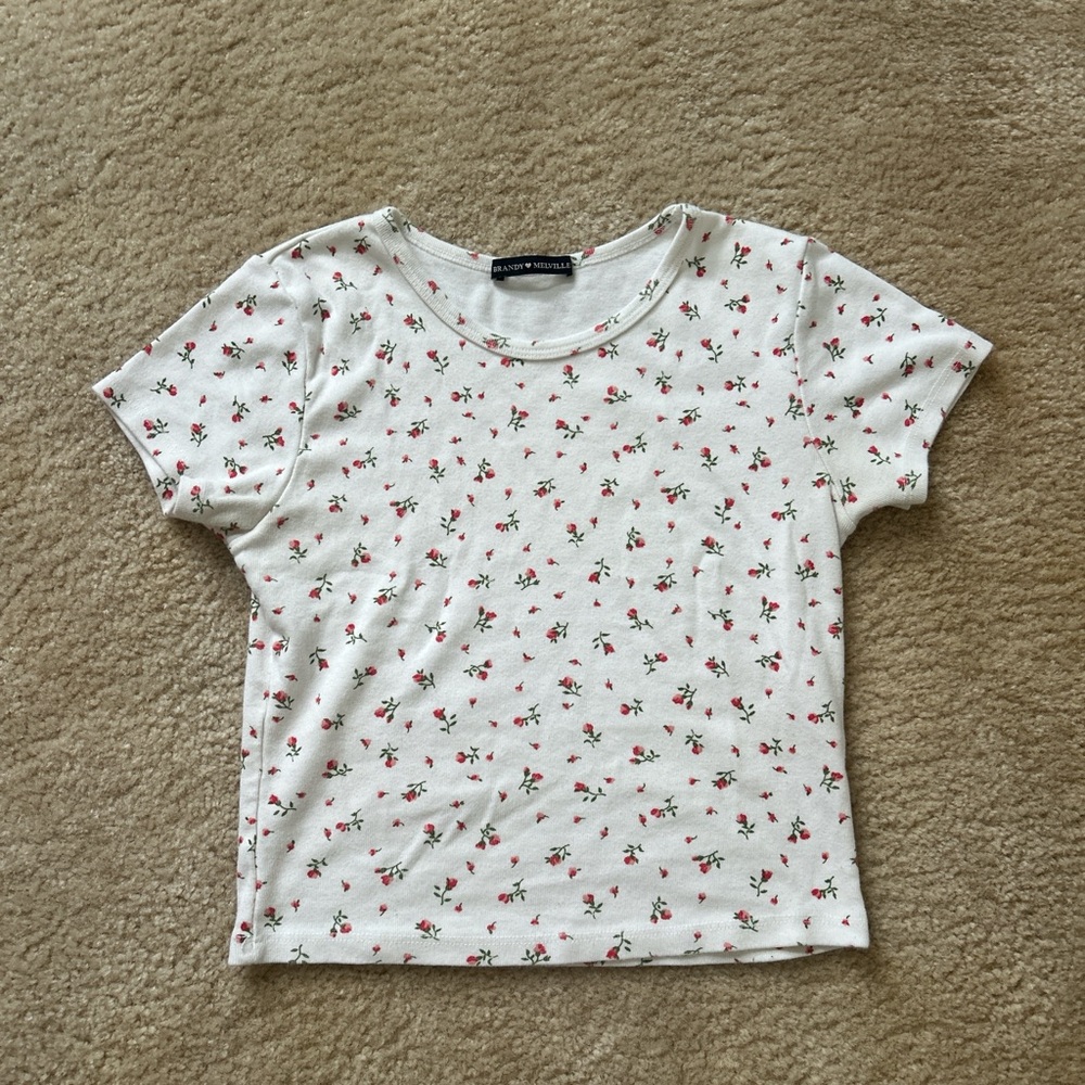 White Floral Top by Brandy Melville